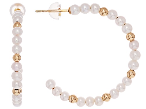 3mm White Cultured Freshwater Pearl 14k Yellow Gold 35mm Earrings