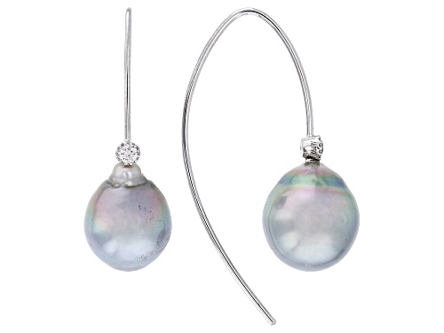 9mm Platinum Cultured Tahitian Pearl With Diamond Accent Rhodium Over 18K White Gold Earrings