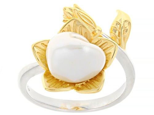 8mm White Cultured Freshwater Keshi Pearl 18K And Rhodium Over Sterling Silver Two-Tone Ring - Size 10