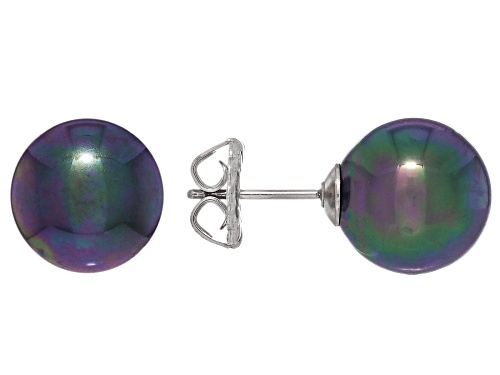 Pearlfection® 10mm Peacock Simulant Rhodium Over Sterling Silver Earrings