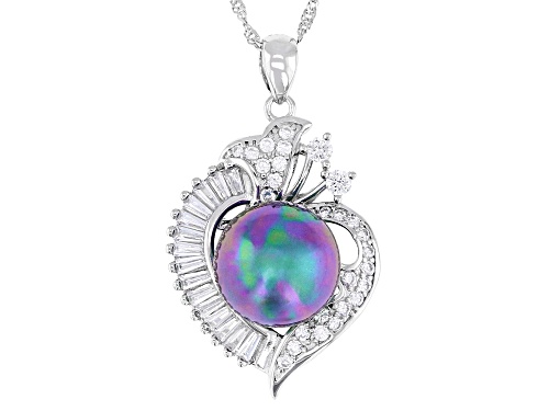 Pearlfection® 12mm Peacock Simulant & Bella Luce® Rhodium Over Sterling Silver Pendant With Chain