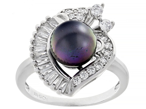 Pearlfection® 9.5mm Peacock Simulant And Bella Luce® Rhodium Over Sterling Silver Ring - Size 11