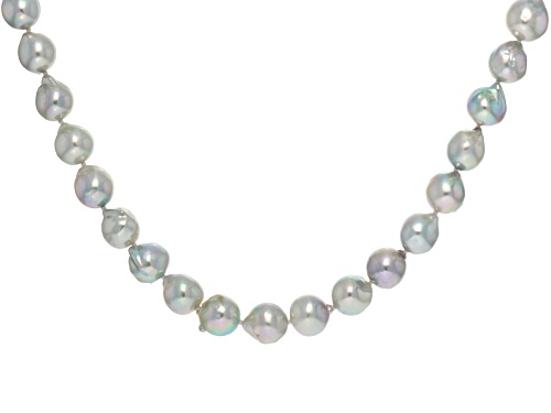 9mm Platinum Cultured Japanese Akoya Pearl Sterling Silver 18 Inch Strand Necklace - Size 18