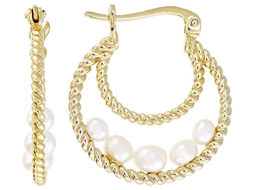 White Cultured Freshwater Pearl 14k Yellow Gold Over Sterling Silver Earrings