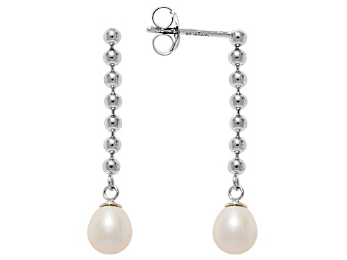 6mm White Cultured Freshwater Pearl Rhodium Over Sterling Silver Earrings