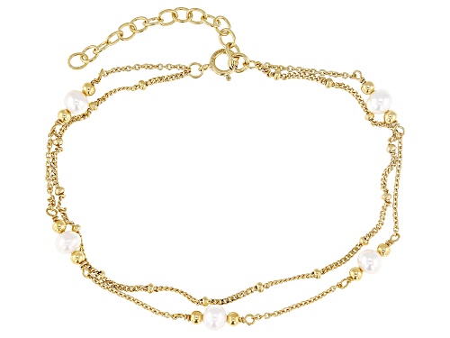 White Cultured Freshwater Pearl 14k Yellow Gold Over Sterling Silver Bracelet