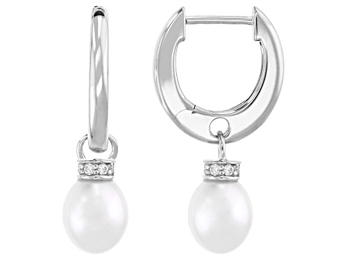 7mm White Cultured Freshwater Pearl And Bella Luce® Rhodium Over Sterling Silver Earrings