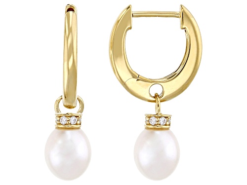 White Cultured Freshwater Pearl 14k Yellow Gold Over Sterling Silver Earrings