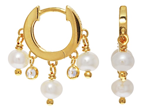 4mm White Cultured Freshwater Pearl With Bella Luce® 14k Yellow Gold Over Sterling Silver Earrings