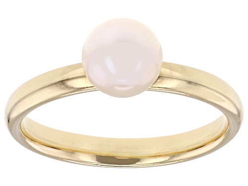 6mm White Cultured Freshwater Pearl 14k Yellow Gold Ring - Size 11