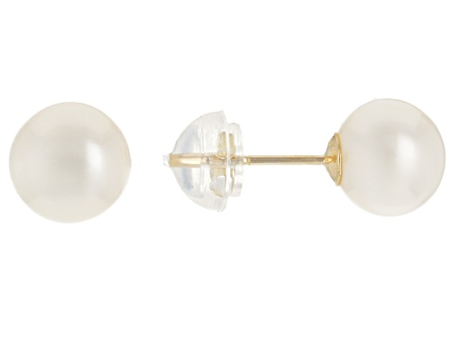 6mm White Cultured Freshwater Pearl 14k Yellow Gold Earrings