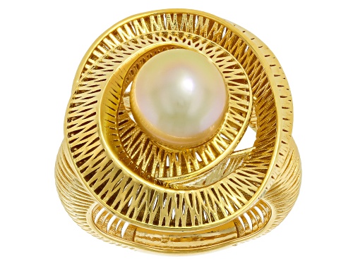 9mm Golden Cultured South Sea Pearl 18k Yellow Gold Over Sterling Silver Ring - Size 8