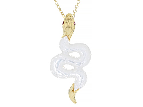 White South Sea Mother-Of-Pearl & Lab Created Ruby 18k Yellow Gold Over Silver Pendant With Chain