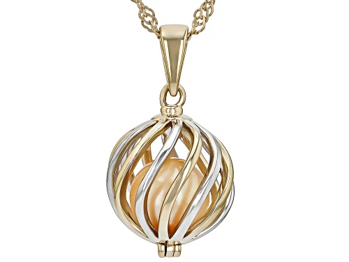8mm Golden Cultured South Sea Pearl 18k Yellow Gold And Rhodium Over Silver Pendant With Chain
