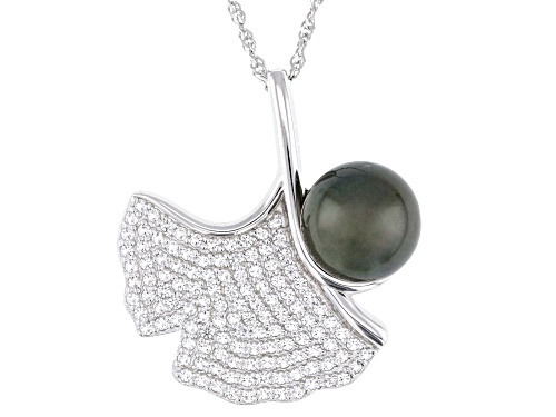 10mm Cultured Tahitian Pearl With White Topaz Rhodium Over Sterling Silver Pendant With Chain