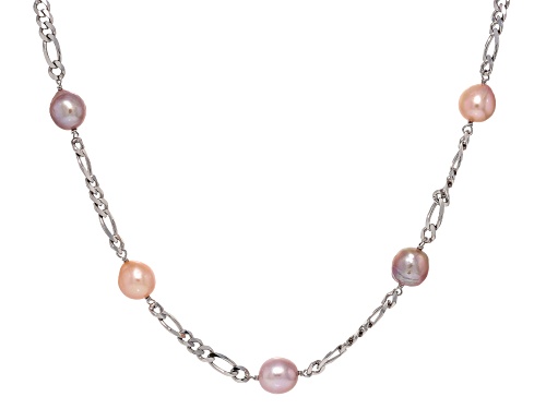 Genusis™ 8.5mm Multi-Color Cultured Freshwater Pearl Rhodium Over Sterling Silver 20 Inch Necklace - Size 20