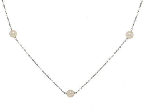 7mm White Cultured Freshwater Pearl Sterling Silver  18 Inch Necklace - Size 18