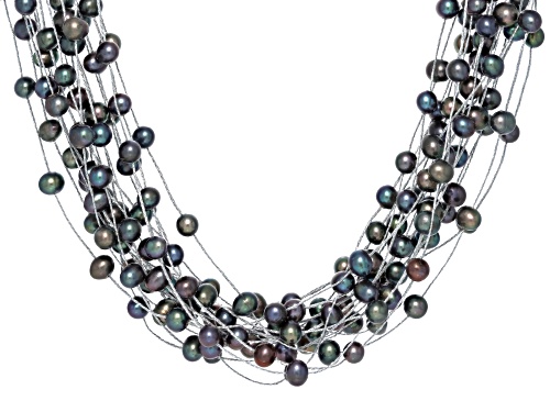 6mm Black Cultured Freshwater Pearl Sterling Silver 18 Inch Necklace - Size 18