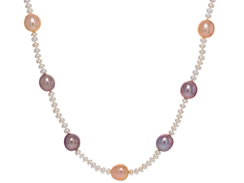 Genusis™ 4-10mm Multi-Color Cultured Freshwater Pearl Rhodium Over Sterling Silver 32 Inch Necklace - Size 32