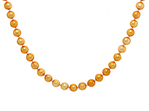 Photo of 8mm Light Golden Cultured Freshwater Pearl 14K Yellow Gold Over Silver 20 Inch Strand Necklace - Size 20