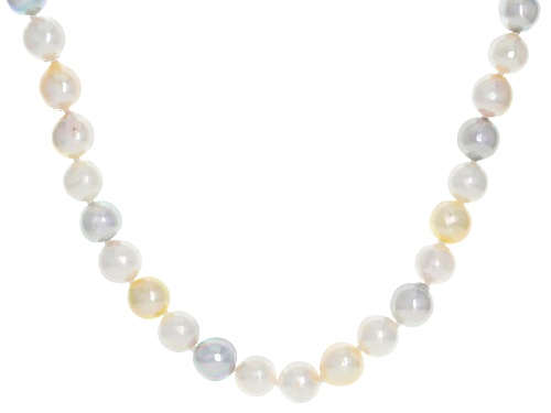 7mm Multi-Color Cultured Japanese Akoya Pearl Rhodium Over Sterling Silver 20 Inch Strand Necklace - Size 20