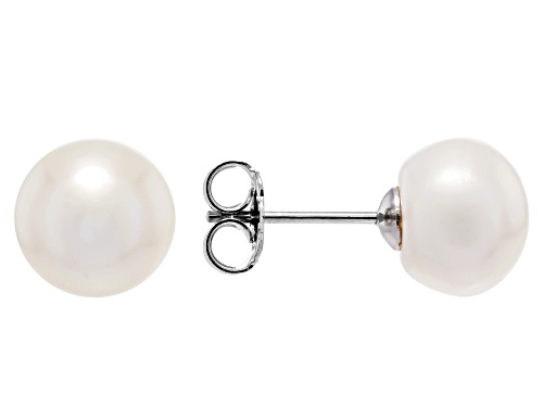 10mm White Cultured Freshwater Pearl Rhodium Over Sterling Silver Stud Earrings