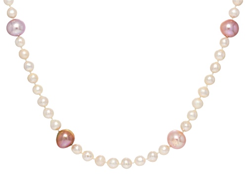 5.5-10.5mm Multi-Color And White Cultured Freshwater Pearl Sterling Silver 18 Inch Station Necklace - Size 18
