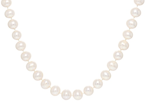 9mm White Cultured Freshwater Pearl Rhodium Over Sterling Silver 18 Inch Strand Necklace - Size 18