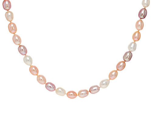 7mm Multi-Color Cultured Freshwater Pearl Rhodium Over Sterling Silver 18 Inch Strand Necklace - Size 18