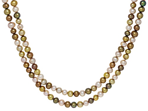 5mm Multi-Color Cultured Freshwater Pearl 14k Yellow Gold Over Silver 18 Inch Strand Necklace - Size 18