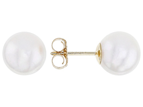 Genusis™ 8mm White Cultured Freshwater Pearl 14k Yellow Gold Stud Earrings