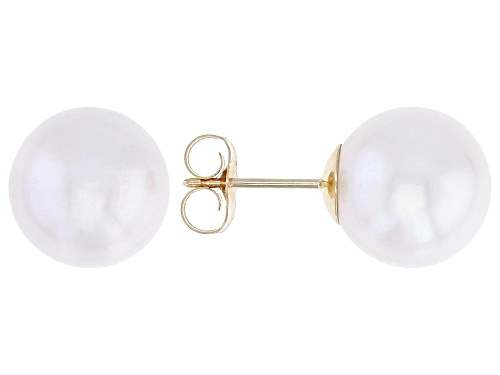 Genusis™ 9mm White Cultured Freshwater Pearl 14k Yellow Gold Stud Earrings