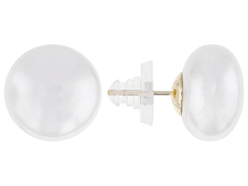 13mm White Cultured Freshwater Pearl 14k Yellow Gold Stud Earrings
