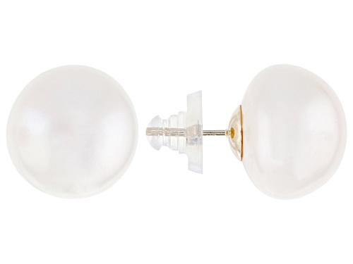 14mm White Cultured Freshwater Pearl 14k Yellow Gold Stud Earrings
