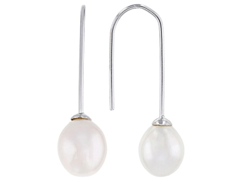 8mm White Cultured Freshwater Pearl Sterling Silver Earrings