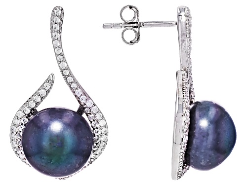 10mm Black Cultured Freshwater Pearl With Bella Luce® Rhodium Over Sterling Silver Earrings