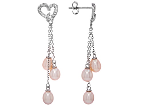 6mm Pink Cultured Freshwater Pearl With Bella Luce® Rhodium Over Sterling Silver Earrings