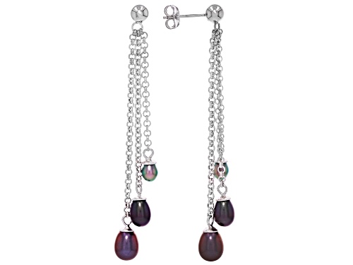 4-7mm Black Cultured Freshwater Pearl Rhodium Over Sterling Silver Earrings