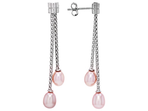 6mm Pink Cultured Freshwater Pearl Rhodium Over Sterling Silver Earrings