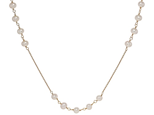 6mm White Cultured Freshwater Pearl 14k Yellow Gold Over Sterling Silver 18 Inch Station Necklace - Size 18