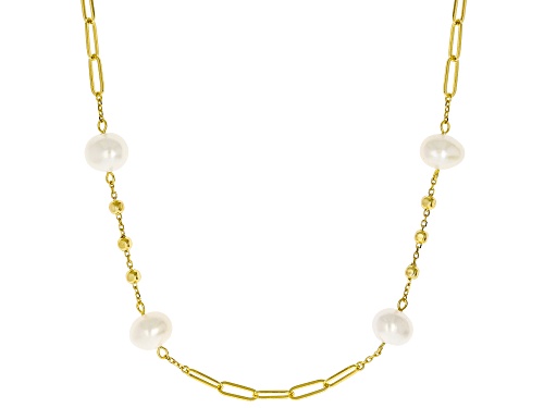 8mm White Cultured Freshwater Pearl 14k Yellow Gold Over Sterling Silver 18 Inch Station Necklace - Size 18