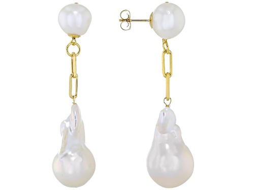 Genusis™ 10-17mm White Cultured Freshwater Pearl 14k Yellow Gold Over Sterling Silver Earrings