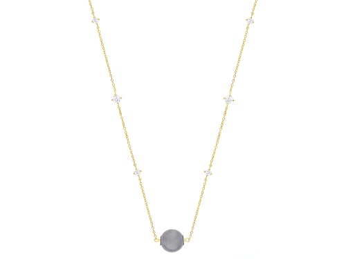 10mm Cultured Tahitian Pearl With Moissanite 18k Yellow Gold Over Sterling Silver 20 Inch Necklace - Size 20
