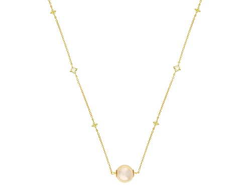 10mm Golden South Sea Pearl With Yellow Moissanite 18k Yellow Gold Over Silver 20 Inch Necklace - Size 20