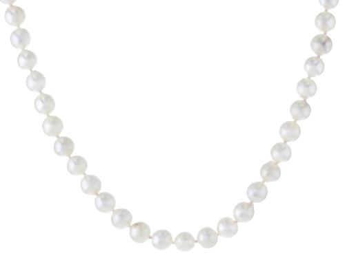 7mm Cultured Japanese Akoya Pearl Rhodium Over Sterling Silver 18 Inch Strand Necklace - Size 18