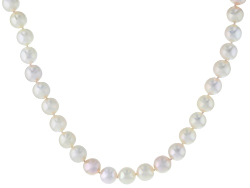 9mm White Cultured Japanese Akoya Pearl Rhodium Over Sterling Silver 18 Inch Strand Necklace - Size 18