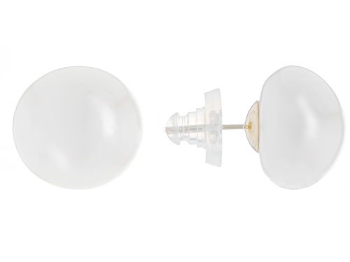 13.5mm White Cultured Freshwater Pearl 14k Yellow Gold Stud Earrings