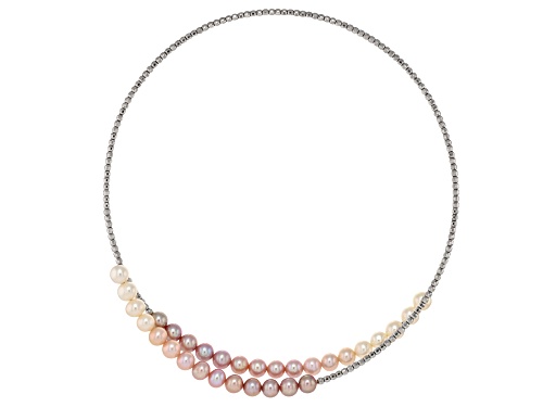 7mm Multi-Color Cultured Freshwater Pearl Rhodium Over Sterling Silver Bypass Necklace