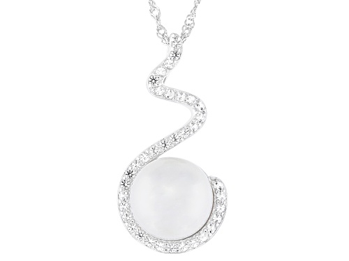 10mm White Cultured Freshwater Pearl With Topaz Rhodium Over Sterling Silver Pendant With Chain
