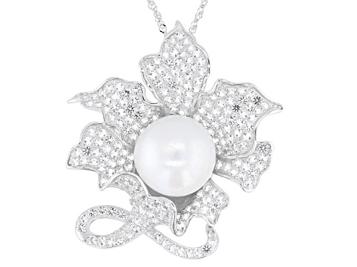 Genusis ™ 13mm White Cultured Freshwater Pearl With Topaz Rhodium Over Silver Pendant With Chain